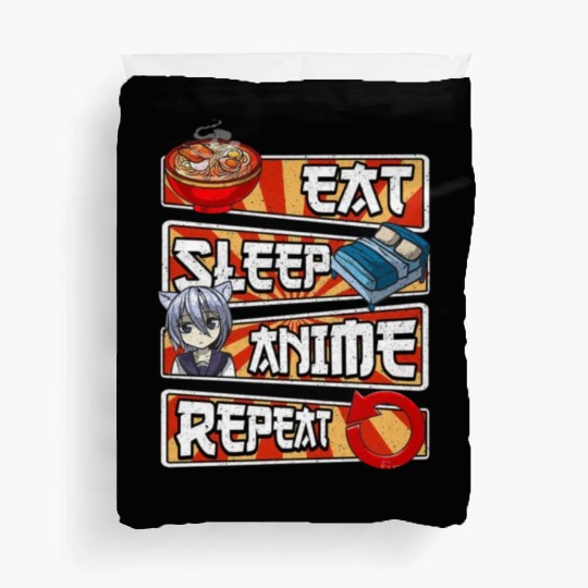 eat sleep anime repeat cute lovers obsessed Duvet Covers