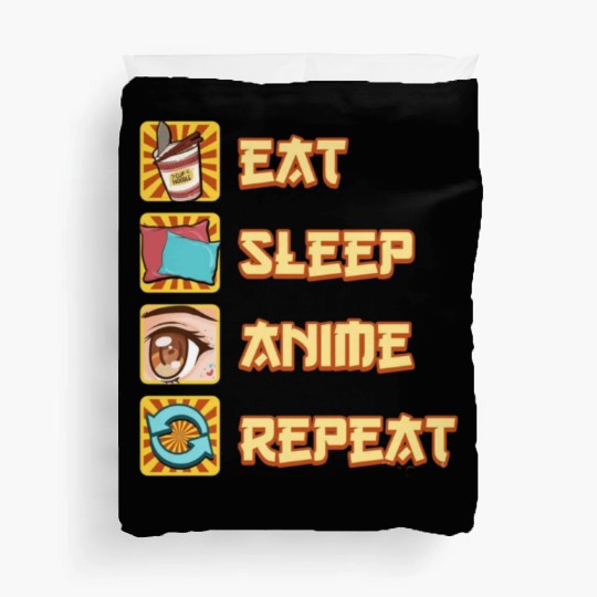 funny eat sleep anime repeat the perfect presents Duvet Covers