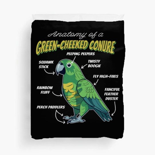 Green Cheeked Conure Anatomy Duvet Covers