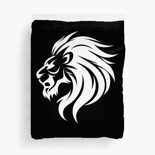 Angry Lion Head Tattoo Style Waving Mane Duvet Covers