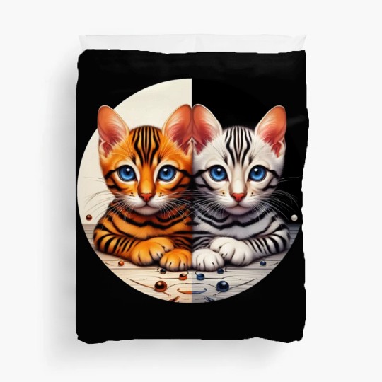 Bengal Kittens Black White Background Duvet Covers