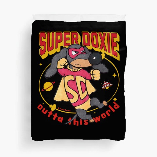Cute Superhero Super Doxie Dog Outta this World Duvet Covers