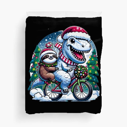 Winter Wonderland T-Rex and Sloth Cycling Duo Duvet Covers