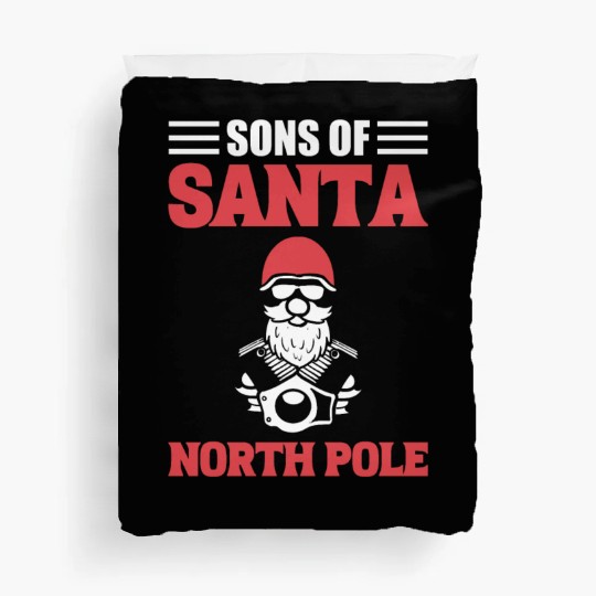 Sons Of Santa North Pole Motorcycle Rider Duvet Covers