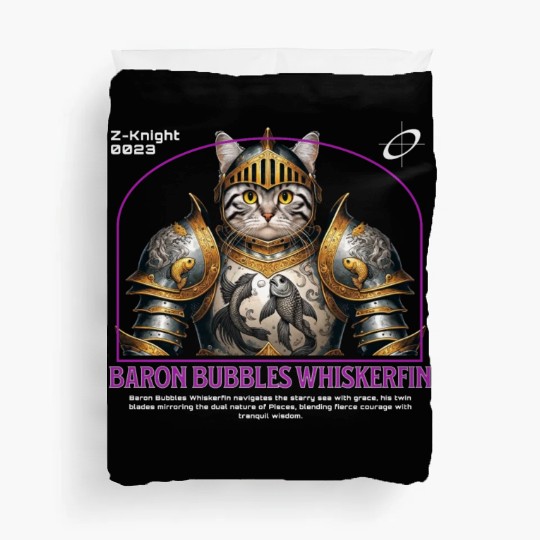 Pisces Cat Knight - Zodiac Astrology Fish Armor Duvet Covers