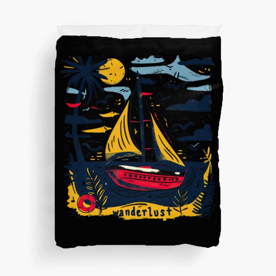Wanderlust Sailing Boat in The Sea Colorful Print Duvet Covers