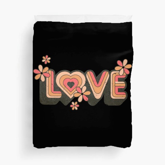 1960s Retro Hippie Floral Love Design Duvet Covers
