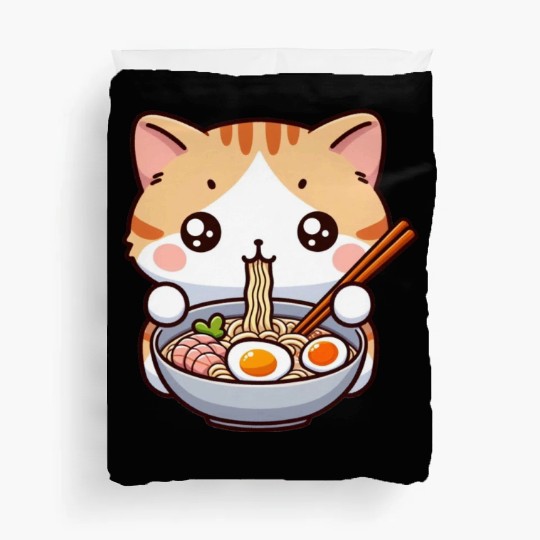 Cute Cat Eating Ramen Duvet Covers