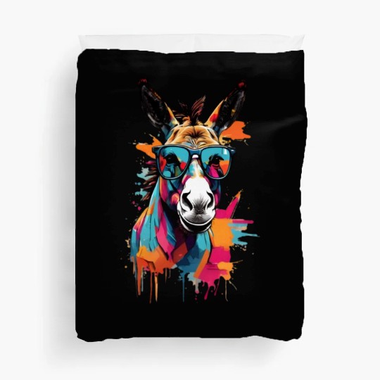 artistic unique donkey design with sun glasses Duvet Covers