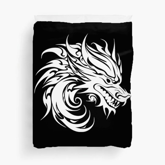 Roaring Chinese Dragon In Tattoo Style Duvet Covers