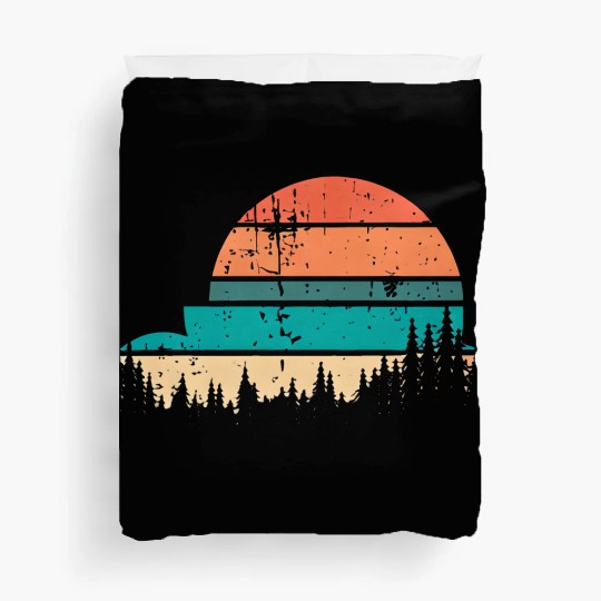 Retro Evergreen Sunset Stepped Circle Design Duvet Covers