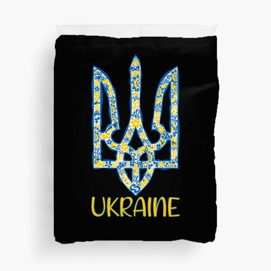 Ukraine trident in Ukrainian flag colors Duvet Covers