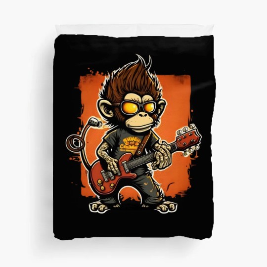 Monkey Chimpanzee Playing Acousitc Rock Guitar Duvet Covers