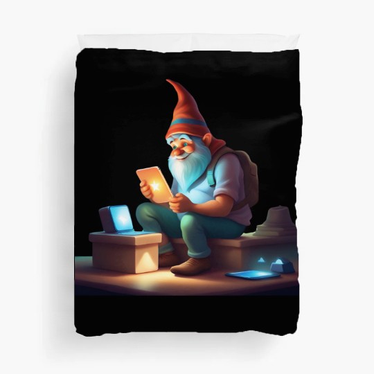 A Father's Day Gnome as a tech-savvy dad Duvet Covers