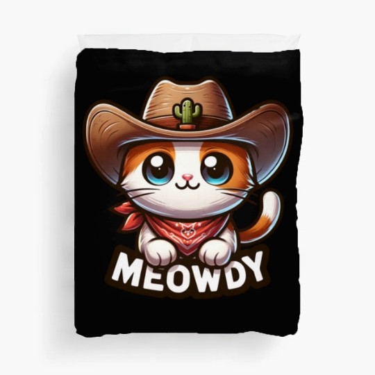 Cute Meowdy Cat Cowboy Pun Duvet Covers