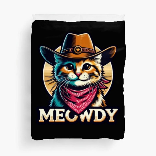 Cute Meowdy Cat Cowboy Pun Duvet Covers