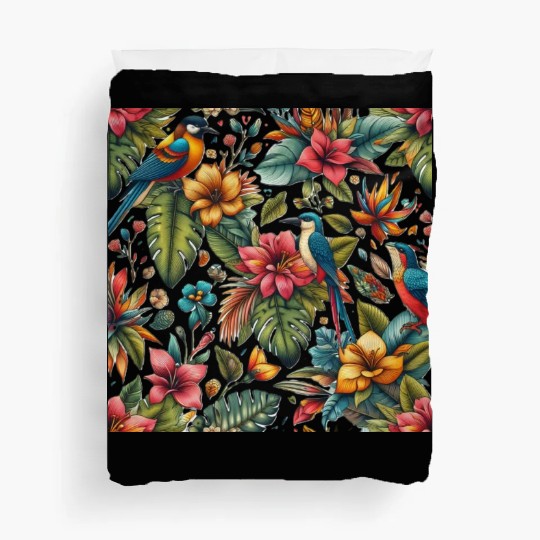 Tropical Flowers and Birds. Wild Plants Duvet Covers