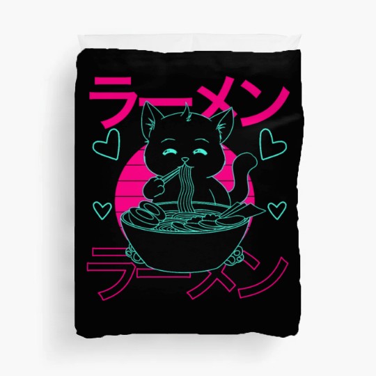 Aesthetic Anime Ramen Cat Retro Japanese Duvet Covers