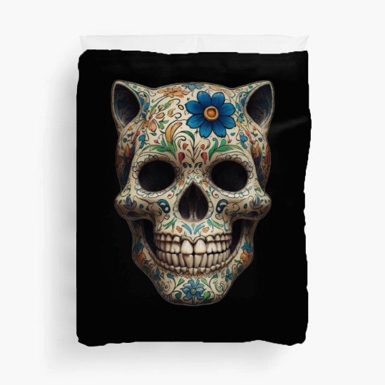 Talavera cat skull Duvet Covers