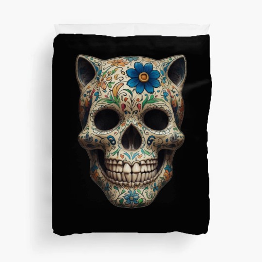 Talavera cat skull Duvet Covers
