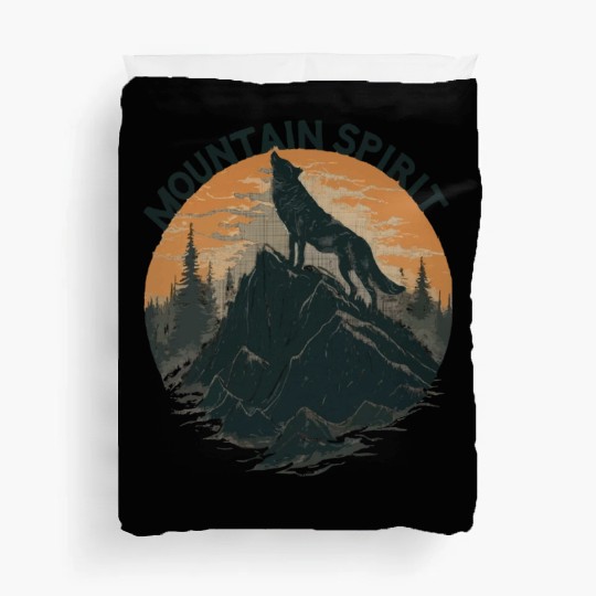 Mountain Majesty Wolf Howling on the Peak Duvet Covers