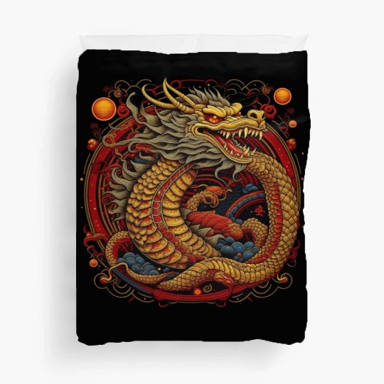 Chinese dragon. Dragon in a circle. Duvet Covers