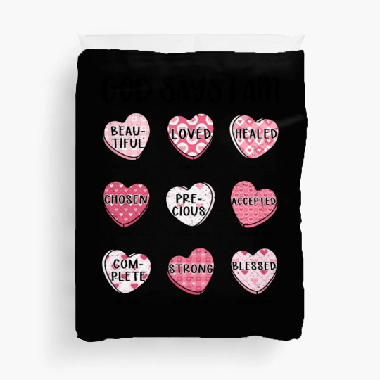 God Says I Am Valentine Candy Hearts Duvet Covers