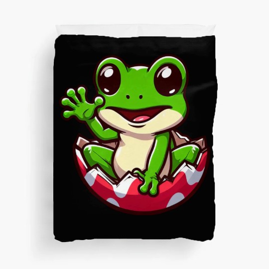 Colorful Easter Egg with Hatching Frog Design Duvet Covers