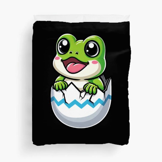 Colorful Easter Egg with Hatching Frog Design Duvet Covers