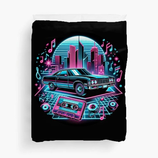 Retro Vintage Car & Cassette Tape Neon Design Duvet Covers