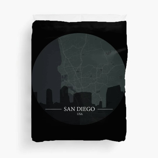 San Diego city with silhouette Duvet Covers