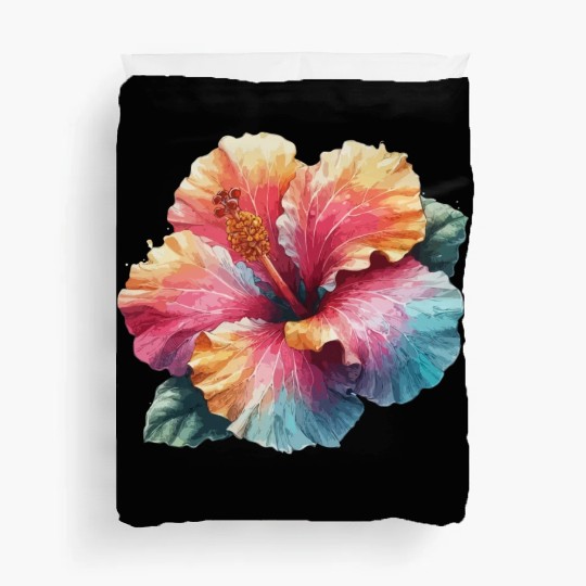 Tropical Hibiscus flower Art illustration Duvet Covers