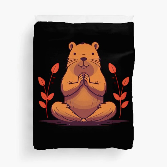YOGI Capybara Cute Rodent Doing YOGA Duvet Covers