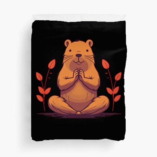 YOGI Capybara Cute Rodent Doing YOGA Duvet Covers