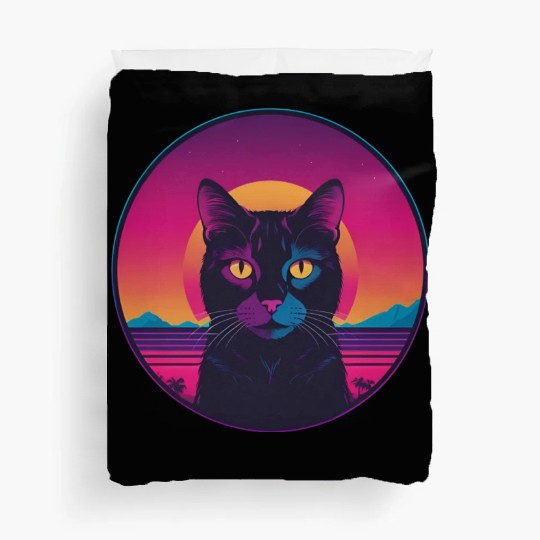 Synthwave Black Cat Duvet Covers