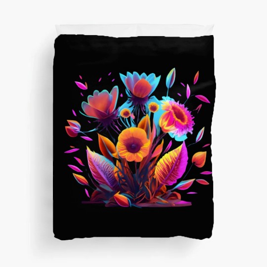 Cyberpunk Neon Glow FlowersDesign Duvet Covers