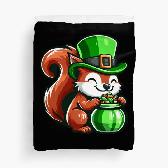 St. Patrick's Day Cute Squirrel Comic Design Duvet Covers