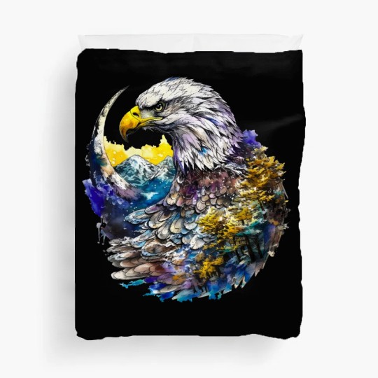 Wilderness Watercolor Forest Moon Eagle Duvet Covers