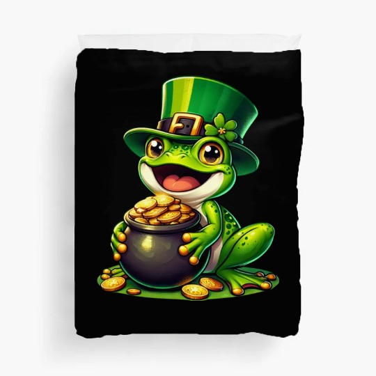 St. Patrick's Day Frog with Gold Duvet Covers