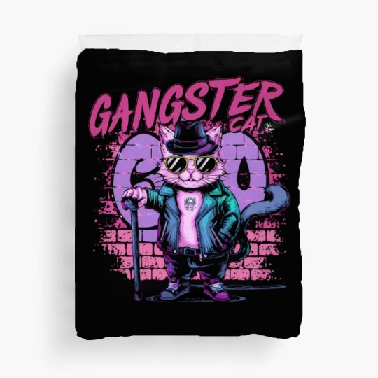 gangster cat neon design Duvet Covers