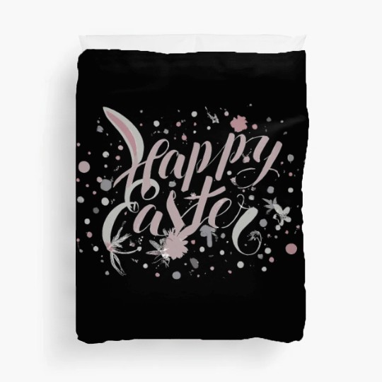 Chic Happy Easter Lettering With Spring Accents Duvet Covers