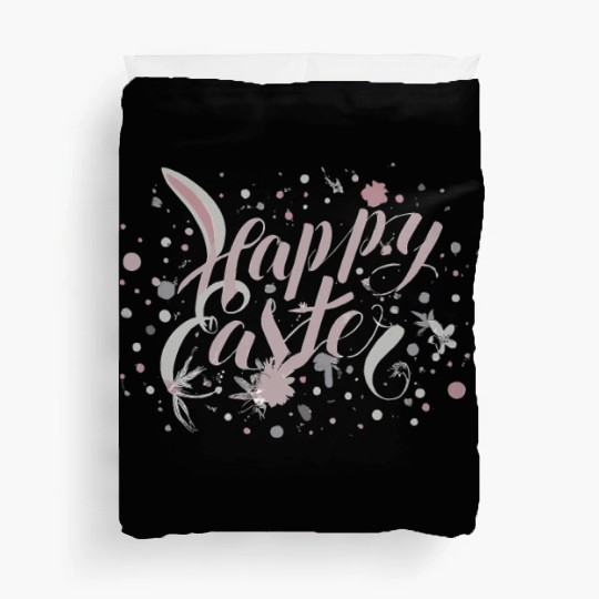 Chic Happy Easter Lettering With Spring Accents Duvet Covers