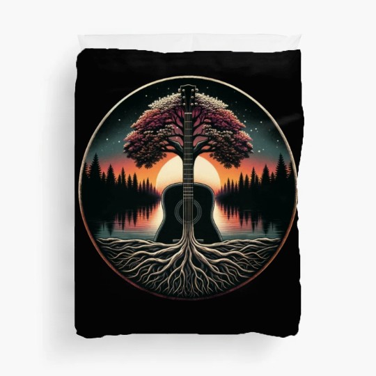 Abstract guitar in the forest Duvet Covers