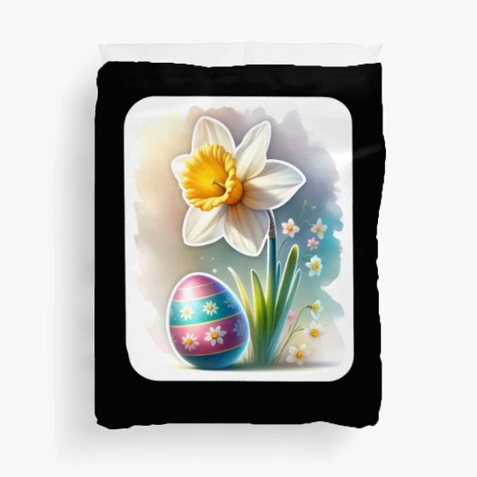 A Beautiful Daffodil With an Easter Egg Duvet Covers