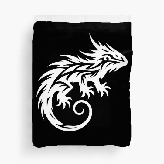Shaggy Bearded Dragon Tribal Dragon Tattoo Duvet Covers