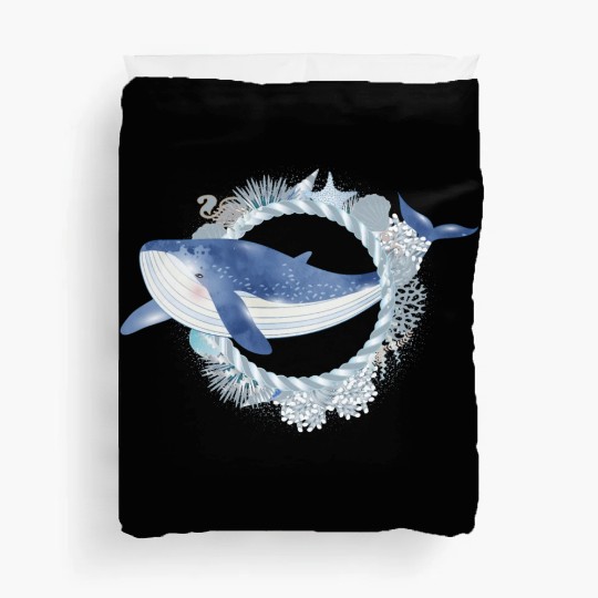 blue whale fish in coral reef in watercolor style Duvet Covers