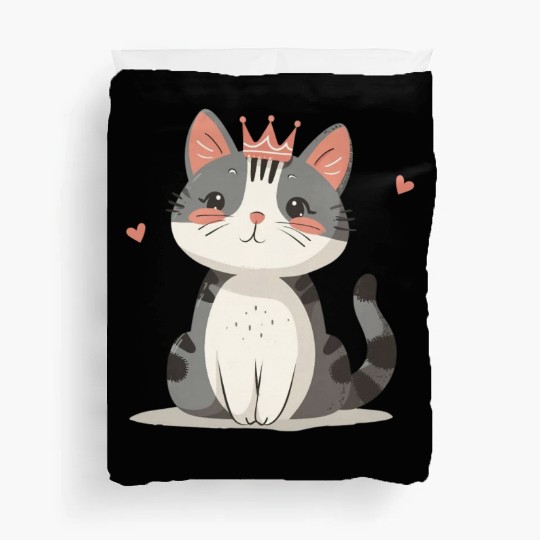 Kawaii Cat Queen and Hearts Duvet Covers