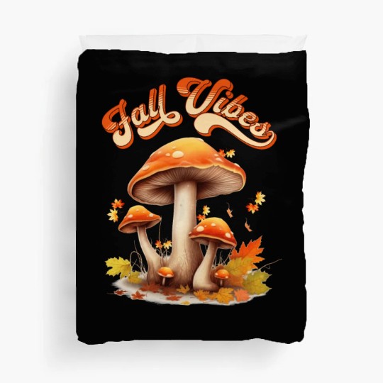 Fall Vibes Autumn Lover Mashroom and Fallen Mapple Duvet Covers