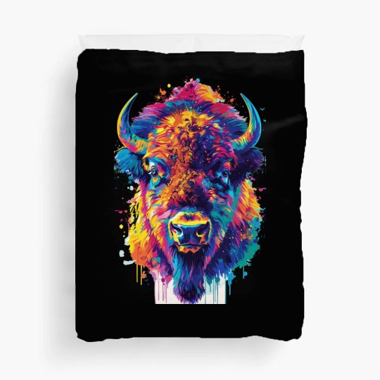 Colorful Bison Abstract Animal Art Wildlife Duvet Covers