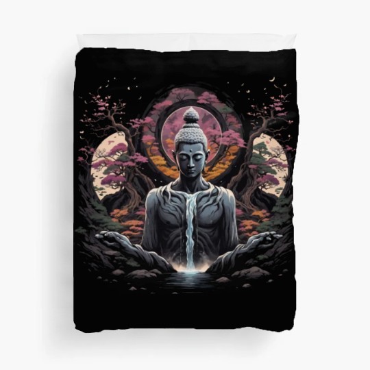 Buddha's Serenity: Cherry Blossom Waterfall Duvet Covers